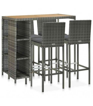 vidaXL 5 Piece Garden Bar Set with Cushions Poly Rattan Grey