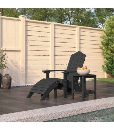 vidaXL Garden Adirondack Chair with Footstool & Table HDPE Anthracite
