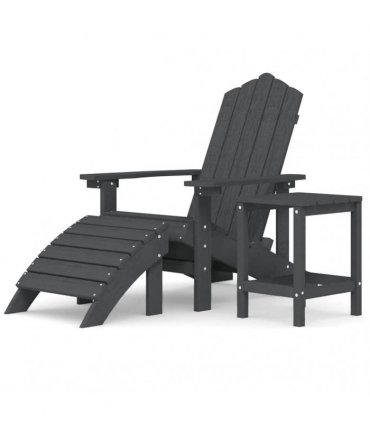 vidaXL Garden Adirondack Chair with Footstool & Table HDPE Anthracite