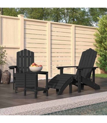 vidaXL Garden Adirondack Chairs with Footstool & Table HDPE Anthracite