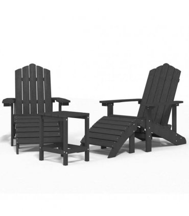 vidaXL Garden Adirondack Chairs with Footstool & Table HDPE Anthracite