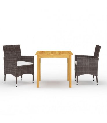 vidaXL 3 Piece Garden Dining Set with Cushions Brown