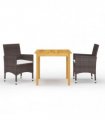 vidaXL 3 Piece Garden Dining Set with Cushions Brown