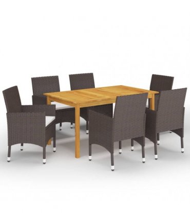 vidaXL 7 Piece Garden Dining Set with Cushions Brown