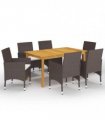 vidaXL 7 Piece Garden Dining Set with Cushions Brown
