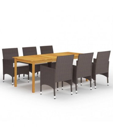 vidaXL 7 Piece Garden Dining Set with Cushions Brown
