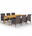 vidaXL 7 Piece Garden Dining Set with Cushions Brown