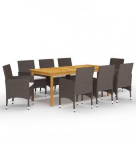 vidaXL 9 Piece Garden Dining Set with Cushions Brown