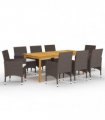 vidaXL 9 Piece Garden Dining Set with Cushions Brown