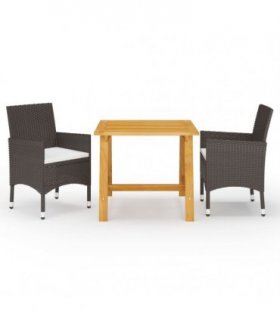 vidaXL 3 Piece Garden Dining Set with Cushions Brown