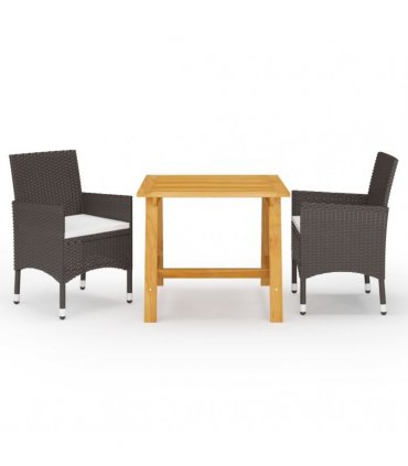 vidaXL 3 Piece Garden Dining Set with Cushions Brown