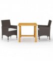 vidaXL 3 Piece Garden Dining Set with Cushions Brown