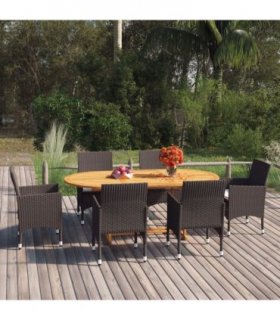 vidaXL 7 Piece Garden Dining Set with Cushions Brown