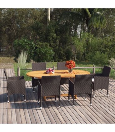 vidaXL 7 Piece Garden Dining Set with Cushions Brown