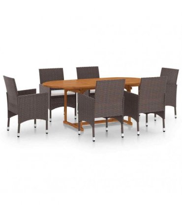 vidaXL 7 Piece Garden Dining Set with Cushions Brown