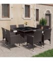 vidaXL 9 Piece Garden Dining Set Poly Rattan and Tempered Glass Brown