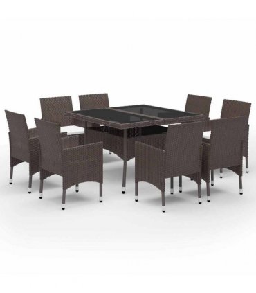vidaXL 9 Piece Garden Dining Set Poly Rattan and Tempered Glass Brown