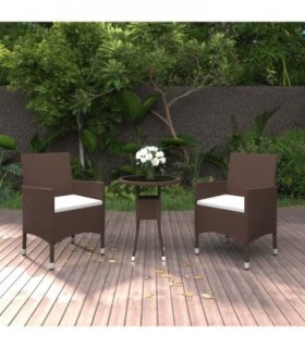 vidaXL 3 Piece Garden Bistro Set Poly Rattan and Tempered Glass Brown