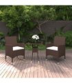 vidaXL 3 Piece Garden Bistro Set Poly Rattan and Tempered Glass Brown