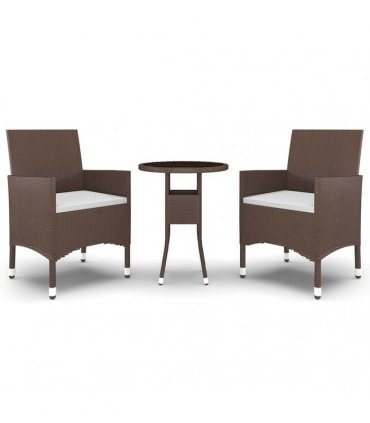 vidaXL 3 Piece Garden Bistro Set Poly Rattan and Tempered Glass Brown