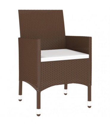 vidaXL 3 Piece Garden Bistro Set Poly Rattan and Tempered Glass Brown