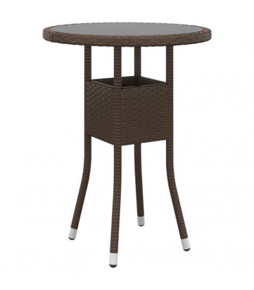 vidaXL 3 Piece Garden Bistro Set Poly Rattan and Tempered Glass Brown