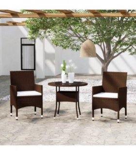 vidaXL 3 Piece Garden Bistro Set Poly Rattan and Tempered Glass Brown