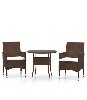 vidaXL 3 Piece Garden Bistro Set Poly Rattan and Tempered Glass Brown