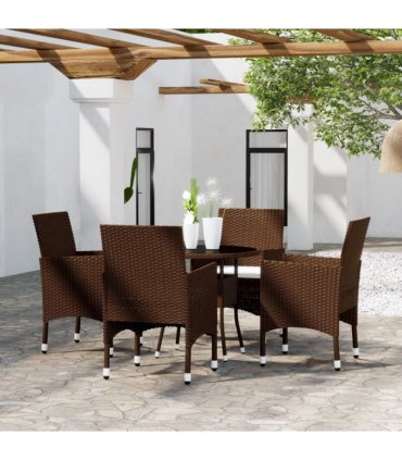 vidaXL 5 Piece Garden Bistro Set Poly Rattan and Tempered Glass Brown