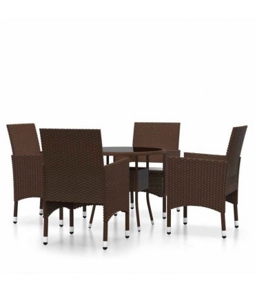 vidaXL 5 Piece Garden Bistro Set Poly Rattan and Tempered Glass Brown