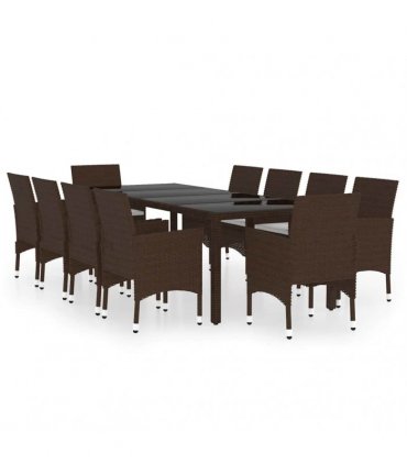 vidaXL 11 Piece Garden Dining Set Poly Rattan Brown