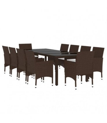 vidaXL 11 Piece Garden Dining Set Poly Rattan Brown