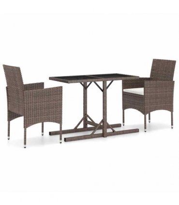 vidaXL 3 Piece Garden Dining Set Poly Rattan and Tempered Glass Brown