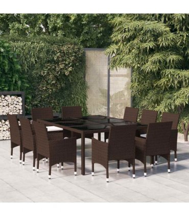 vidaXL 11 Piece Garden Dining Set Poly Rattan Brown