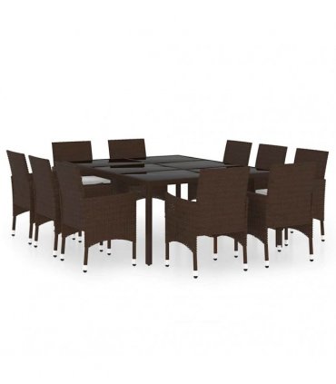 vidaXL 11 Piece Garden Dining Set Poly Rattan Brown