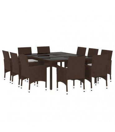vidaXL 11 Piece Garden Dining Set Poly Rattan Brown