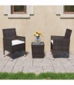 vidaXL 3 Piece Garden Bistro Set Poly Rattan and Tempered Glass Brown