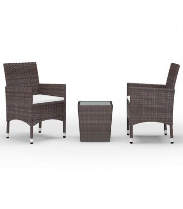 vidaXL 3 Piece Garden Bistro Set Poly Rattan and Tempered Glass Brown