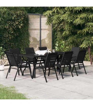 vidaXL 9 Piece Garden Dining Set Black