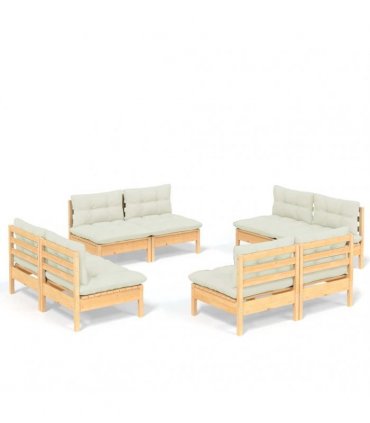 vidaXL 8 Piece Garden Lounge Set with Cream Cushions Pinewood