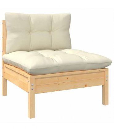 vidaXL 8 Piece Garden Lounge Set with Cream Cushions Pinewood