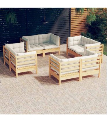 vidaXL 8 Piece Garden Lounge Set with Cream Cushions Pinewood