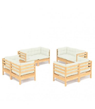 vidaXL 8 Piece Garden Lounge Set with Cream Cushions Pinewood