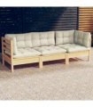 vidaXL 3-Seater Garden Sofa with Cream Cushions Solid Pinewood