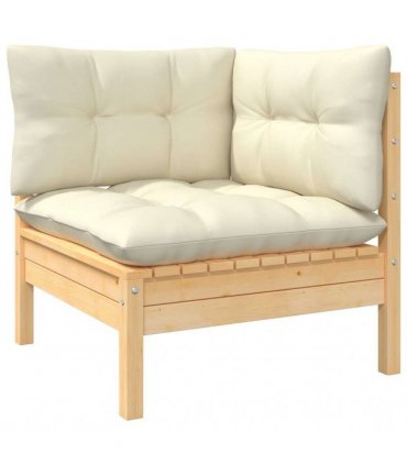 vidaXL 3-Seater Garden Sofa with Cream Cushions Solid Pinewood