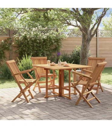 vidaXL 5 Piece Folding Outdoor Dining Set Solid Wood Teak