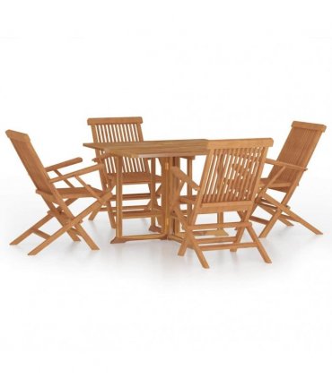 vidaXL 5 Piece Folding Outdoor Dining Set Solid Wood Teak