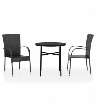 vidaXL 3 Piece Garden Dining Set Poly Rattan Black