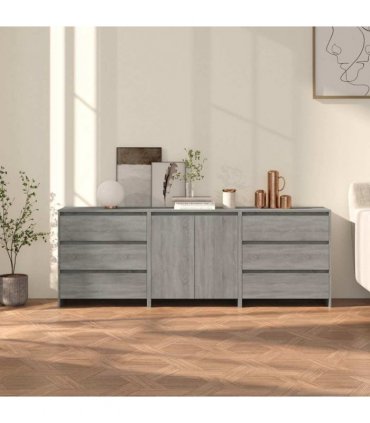 vidaXL 3 Piece Sideboard Grey Sonoma Engineered Wood