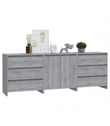 vidaXL 3 Piece Sideboard Grey Sonoma Engineered Wood